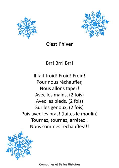 Comptine Dhiver Comptines Comptine Hiver Chansons Maternelle