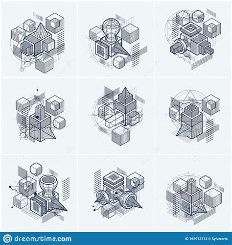 Isometric Abstractions With Lines And Different Elements Vector