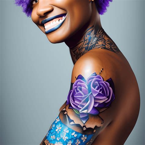 Beautiful Black Girl With Lavender And Blue Hair Body Tattoos