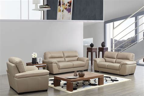 Contemporary Cream Leather Stylish Sofa Set With Chrome Legs This