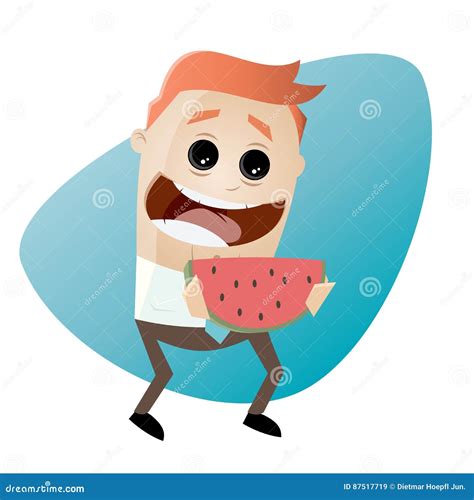 Funny Cartoon Man Holding A Melon Stock Vector Illustration Of