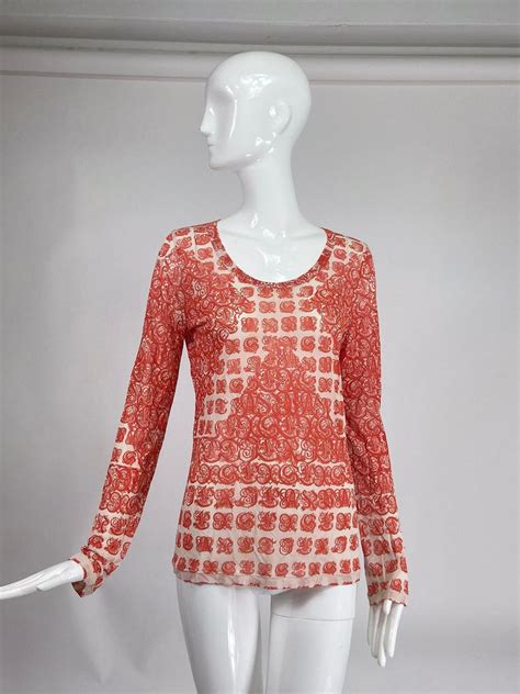 jean paul gaultier soleil orange and white mesh gothic alphabet print top l for sale at 1stdibs