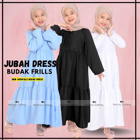 Dress Budak Jubah Frills Muslimah Kids Dress Jubah Plain Como Crepe 2