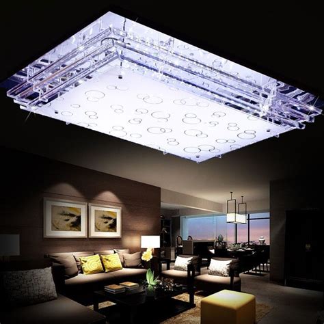 Led Rectangular Living Room Crystal Ceiling Lamp 3 Color Dimming Led