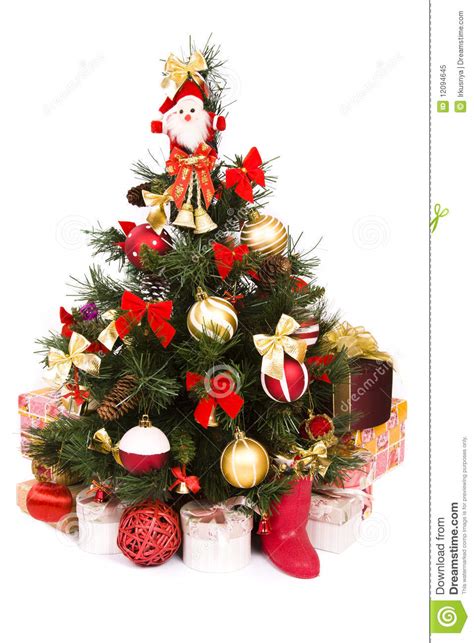 Christmas Tree Decorated In Red And Gold Royalty Free