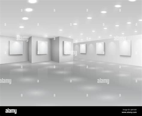 Realistic Gallery Hall With Blank White Canvases Vector Illustration