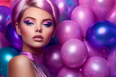 Premium Photo Woman With Pink Hair And Blue Eyes Is Surrounded By