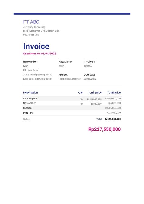 15 Contoh Invoice Tagihan Pembayaran Barang Jasa Yang Benar