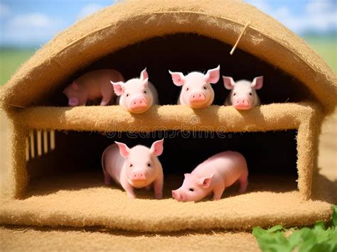 Cute Little Pig In The Dry Straw Hut Ai Generated Stock Illustration
