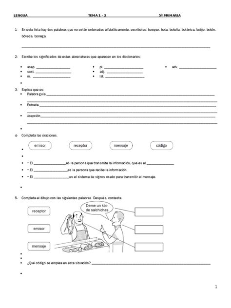 Repaso 5º Primaria Lengua Temas 1 2 Palabra Comunicación