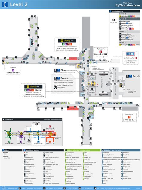 George Bush Intercontinental Airport Map Iah Printable Terminal
