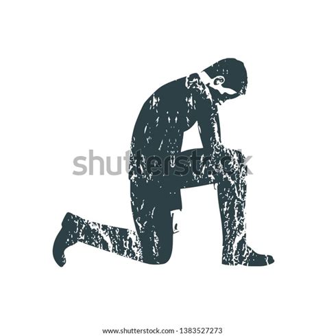 Illustration Silhouette Businessman Stand Kneel Grunge เวกเตอร์สต็อก