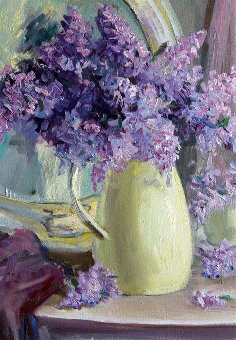 Lilac Bouquet In Vase Mirror Original Oil Painting Spring Etsy