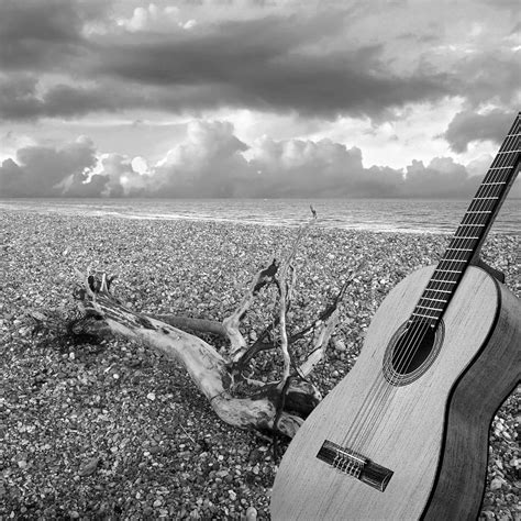 Guitar Serenade On The Beach Black And White Photograph By Gill