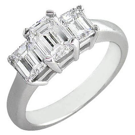 2 Carat Emerald Cut Past Present Future 3 Stone Diamond Ring