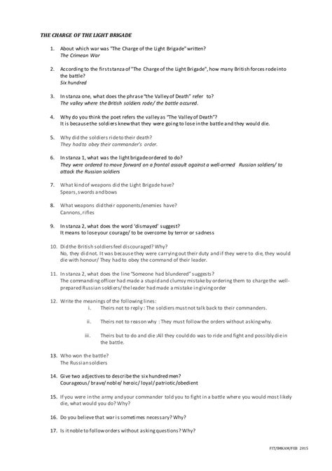 Literature poetry lit terms shakescleare. THE CHARGE OF THE LIGHT BRIGADE 1. About which war was ...