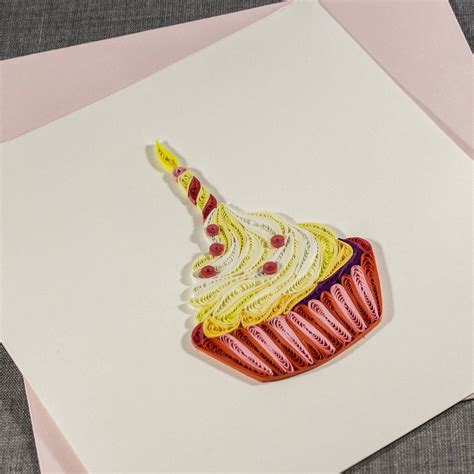3d Blank Quilled Card Happy Birthday Cupcake Quilling Card Etsy Uk