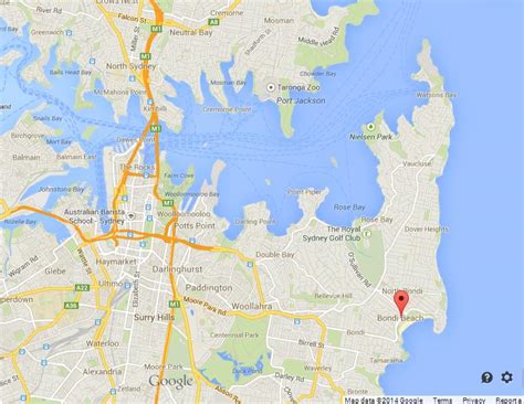 It is famous for its waves and its sand. Bondi Beach on Map of Sydney