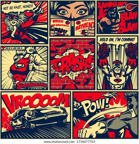 Pop Art Superheroes Comic Book Page Layout Seamless Pattern Background