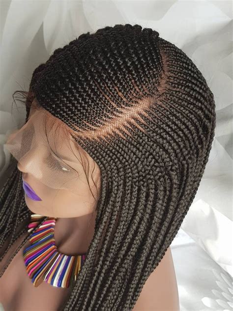 Braided Full Lace Wig C Cut Side Part Braids Cornrow Ghana Weave Box