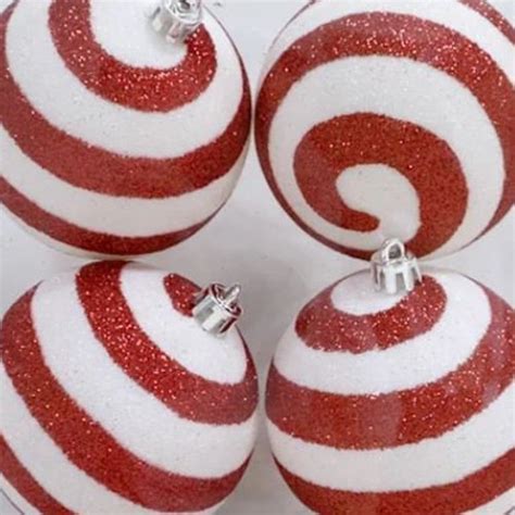 6 Count Red And White Striped Shatterproof Christmas Ornaments Etsy