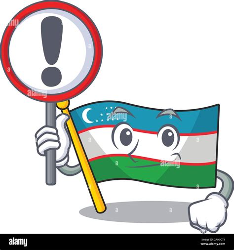 Diseño De Dibujos Animados De La Bandera De Uzbekistán Levantó Un Signo De Desplazamiento Imagen