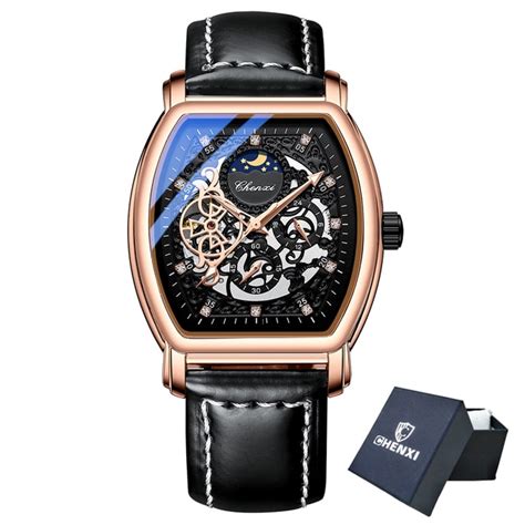 Chenxi Brand Classic Mens Square Automatic Watch Luxury Leather