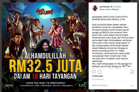 My rating of hantu kak limah is six out of ten stars. 18 Hari Tayangan, HKL Raih RM32.5 Juta