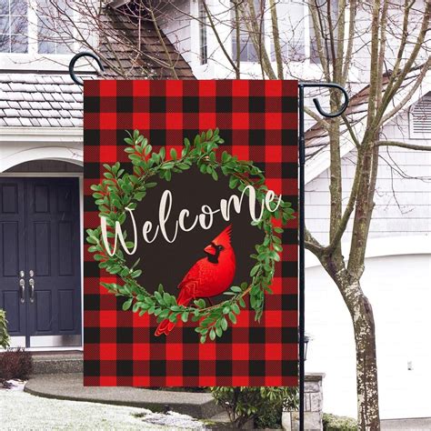 Cardinal Christmas Garden Flag Wreath Welcome Garden Flag 12 X 18