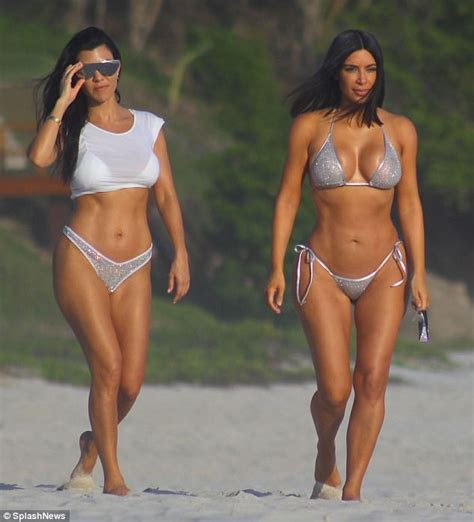 Babe Act Kim And Kourtney Kardashian Parade Their Beach Bods In Matching Silver Bikinis The