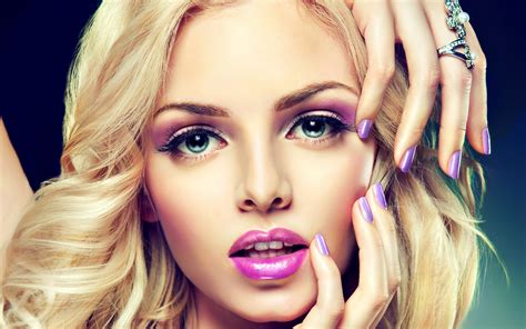 Woman Face Makeup Blonde Painted Nails Rings Wallpaper Girls