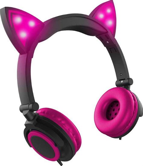 Ledeez Wired Pink Led Cat Ear Headphones With 35mm Jack Plug