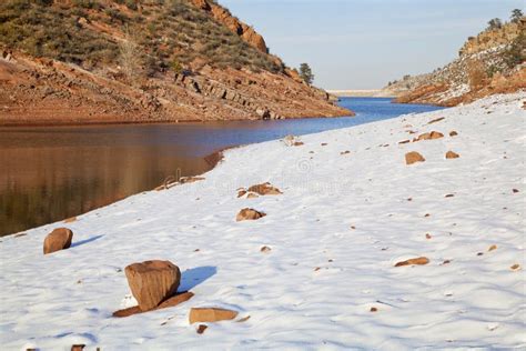 Colorado Lake In Winter Scenery Stock Image Image Of Blue Foothills