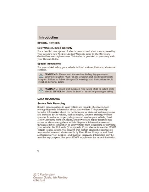 2010 Ford Fusion Owners Manual
