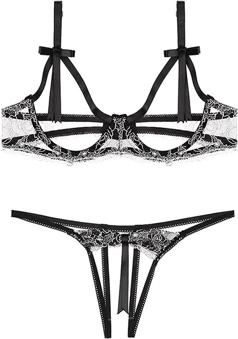 2 Piece Womens Sexy Lingerie Sets Lace Sheer Underwire Bralette Bra And Panty Cut Out