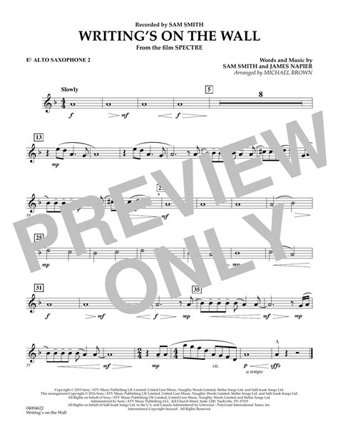 Writings On The Wall From Spectre Eb Alto Saxophone 2 Sheet Music Michael Brown Concert