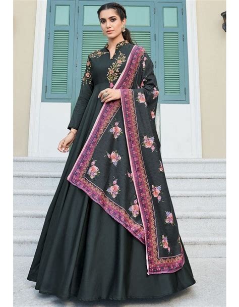Black Embroidered Silk Anarkali Suit Silk Anarkali Suits Anarkali Gown