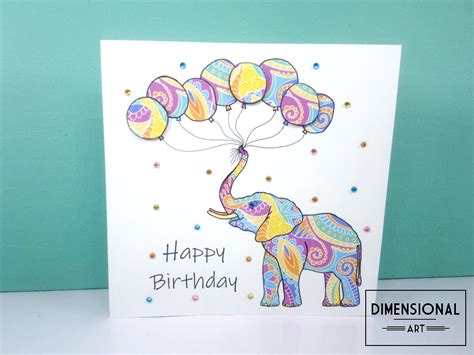 Elephant Birthday Card Birthday Cards For Her Birthday Etsy