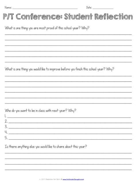 Student Reflection Sheet For Parent Teacher Conferences Student
