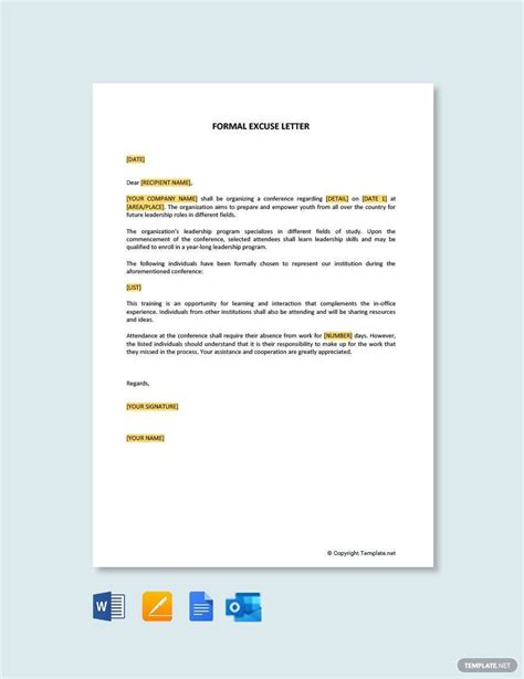 Formal Excuse Letter For Employee Template Google Docs Word Apple Pages Template Net