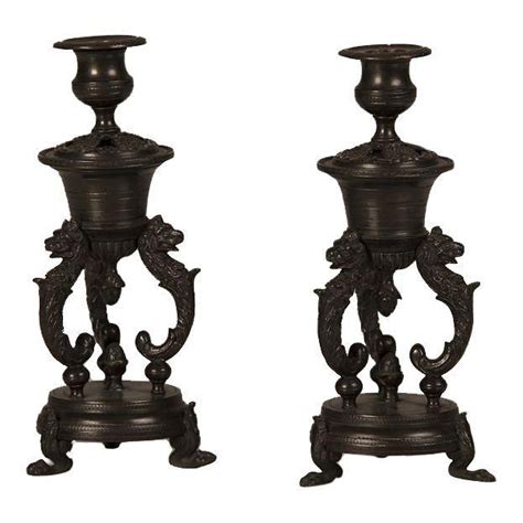 Pair Antique Italian Bronze Candlesticks Circa 1885 Bronze