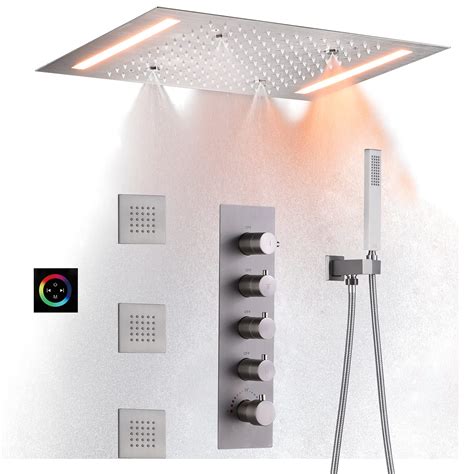 Buy DULABRAHE Brushed Rainfall LED Shower System Set 14 X 20 Inch