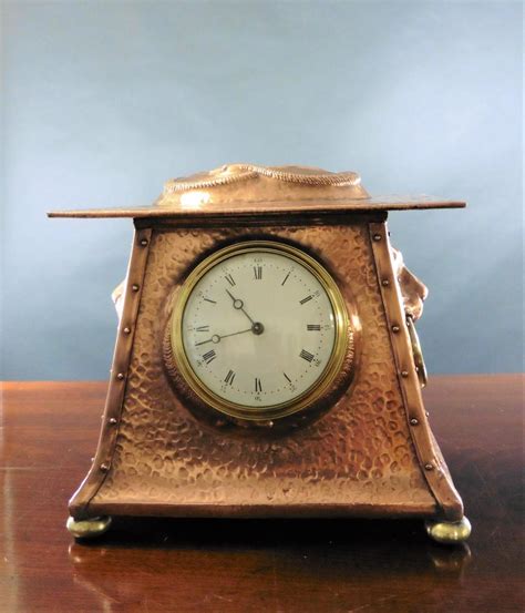 Arts And Crafts Hammered Copper Mantel Clock Bada