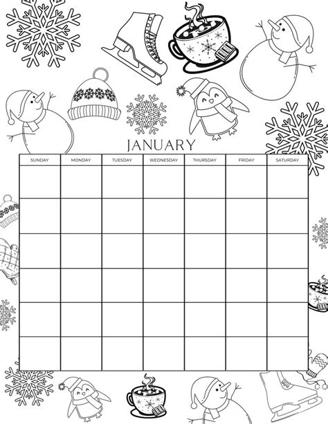 Printable Coloring Calendar For Kids Kids Calendar Printable Etsy