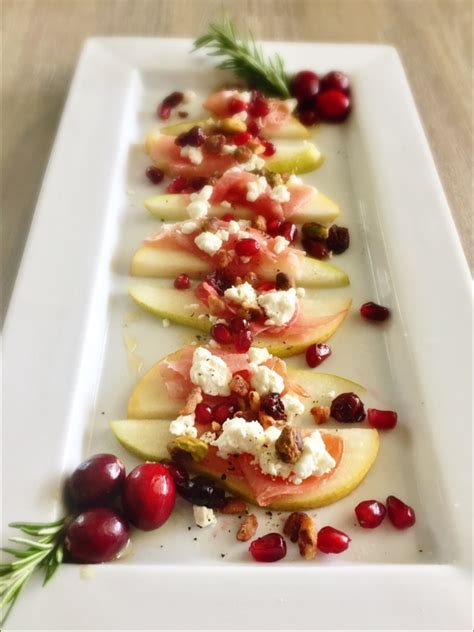 Honey Drizzled Pear Prosciutto And Goat Cheese Appetizer Food Soul