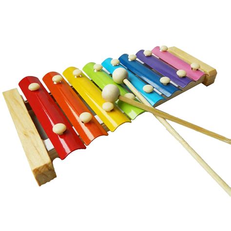 Children Wooden Rainbow Color 8 Tones Xylophone Toys Drum Stick Musical