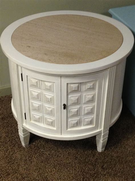 White Distressed Round End Table With Marble Top Coffee Table Round