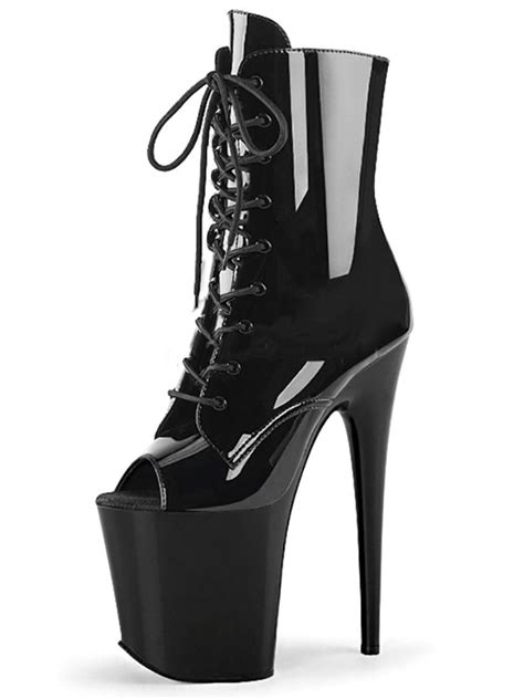 Pole Dance Shoes Womens Sexy Peep Toe Ankle Boots Lace Up Platform Stiletto Heel