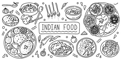 Premium Vector Indian Cuisine Food Line Simple Doodle Outline Style