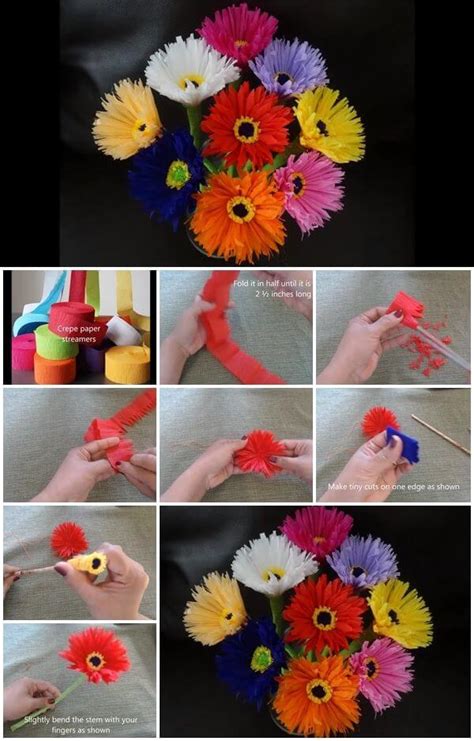 To make a paper flower, fold a piece of origami paper in half from left to right and from bottom to top, and then on both diagonals, so you end up with folds in the shapes of a cross and an x. tuck the sides in and collapse. DIY Paper Flower Step by step making tutorials - K4 Craft